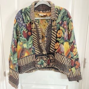 🌟🛍️ VTG RARE PAINTED PONY tapestry 90s 80s fruit foliage jacket one size EUC